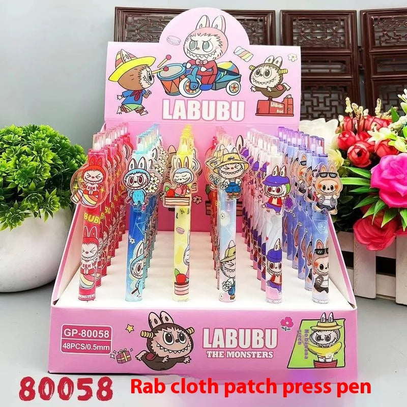 طقم أقلام جل Labubu – 48 قلم من سلسلة "Prohibit Anxiety" الكرتونية، تصميم كاوايي، حبر أسود 0.5 ملم