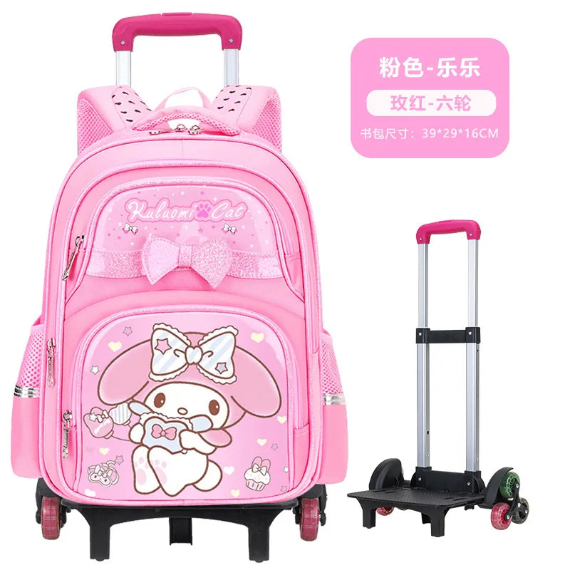 حقيبة مدرسية كورو مي الجديدة بعجلات، حقيبة ميلودي للبنات، تخزين الأدوات المدرسية، خيار بعجلتين