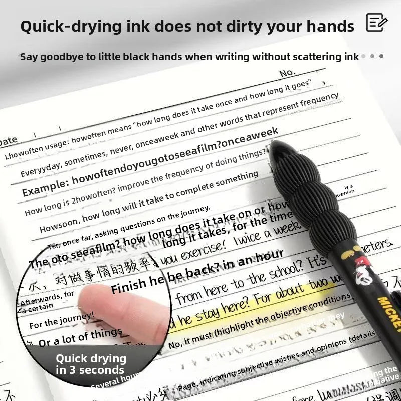 قلم ضغط حبر أسود جاف سريع الجفاف ميكي ماوس