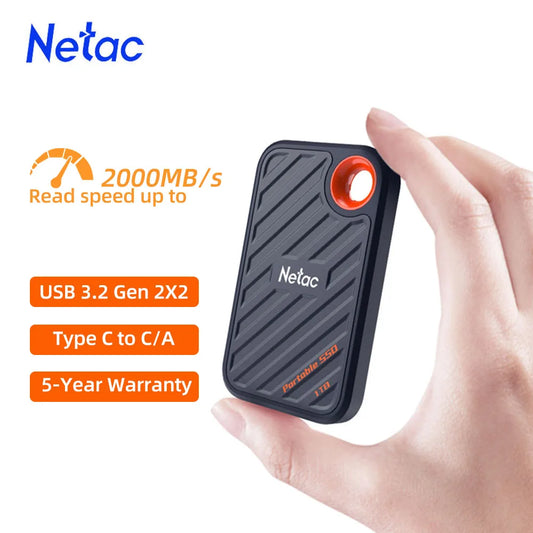Netac SSD خارجي محمول – سعة 512GB / 1TB / 2TB، بسرعة USB 3.2 Gen2x2