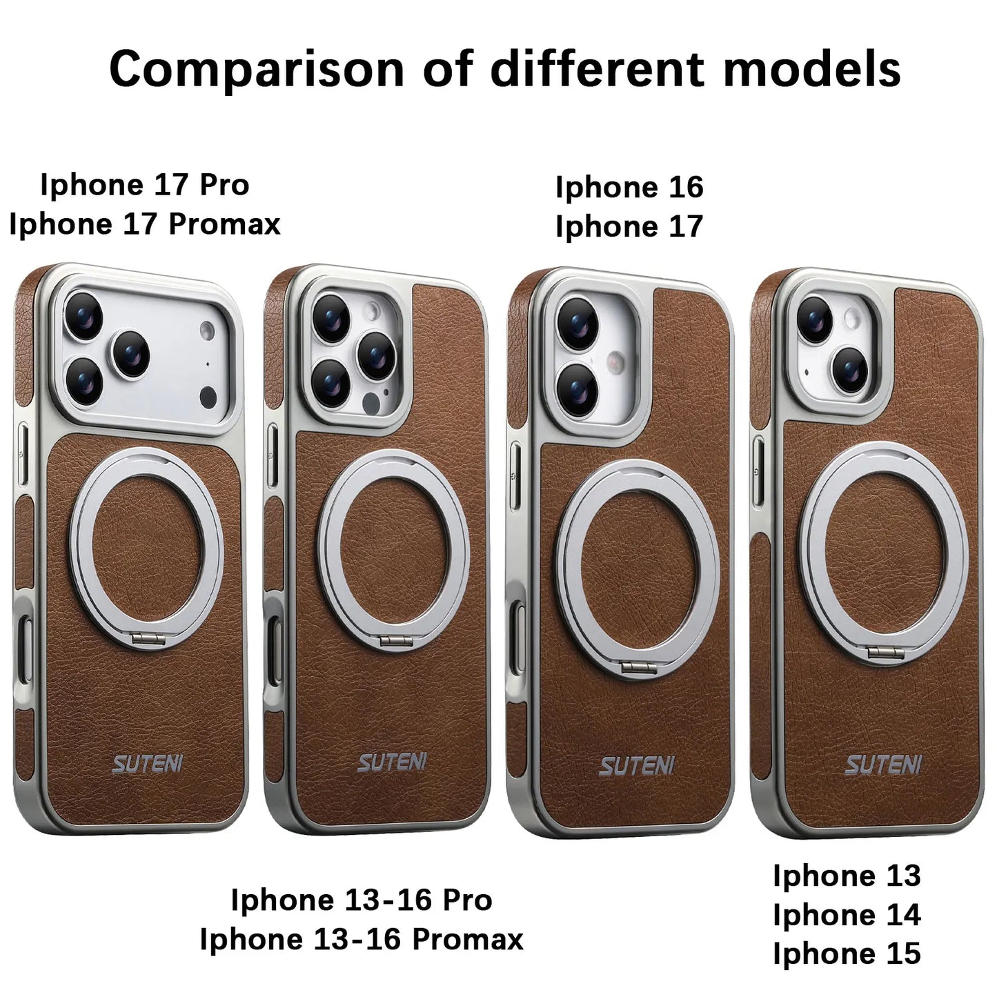 كفر آيفون جلدي مغناطيسي مع حامل دوّار 360° – دعم MagSafe والشحن اللاسلكي