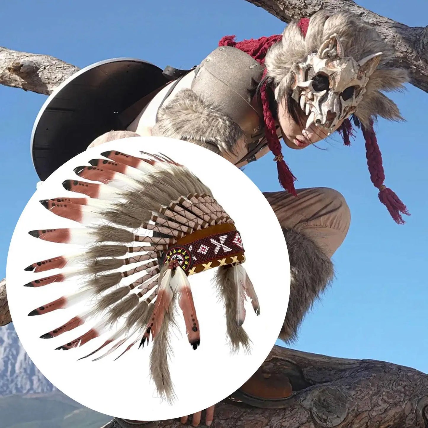 غطاء رأس هندي بريش فاخر – للكبار رجال ونساء | زينة حفلات وتنكر – خفيف وفخم للعروض والكوسبلاي