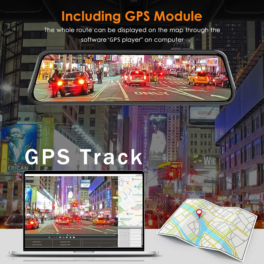 كاميرا مراية للسيارة بدقة 4K – مع GPS وCarPlay وAndroid Auto