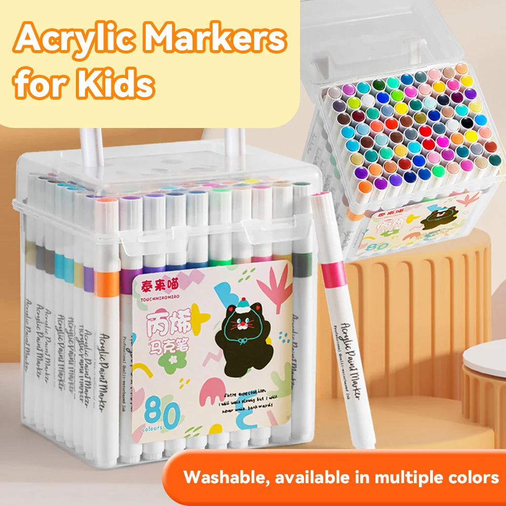 مجموعة ألوان أكريليك ماركر قابلة للغسل – من 24 إلى 80 لون للرسم، الخشب، السيراميك، الزجاج، والكرافتات اليدوية