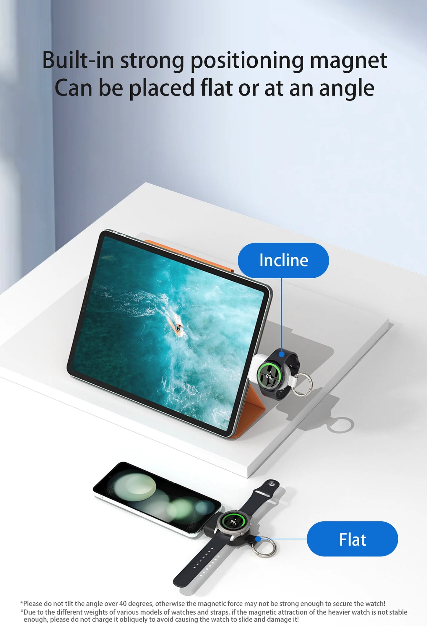 شاحن لاسلكي متنقل 1200mAh – متوافق مع ساعات Galaxy وPixel Watch، بحجم ميني وسرعة شحن ذكية