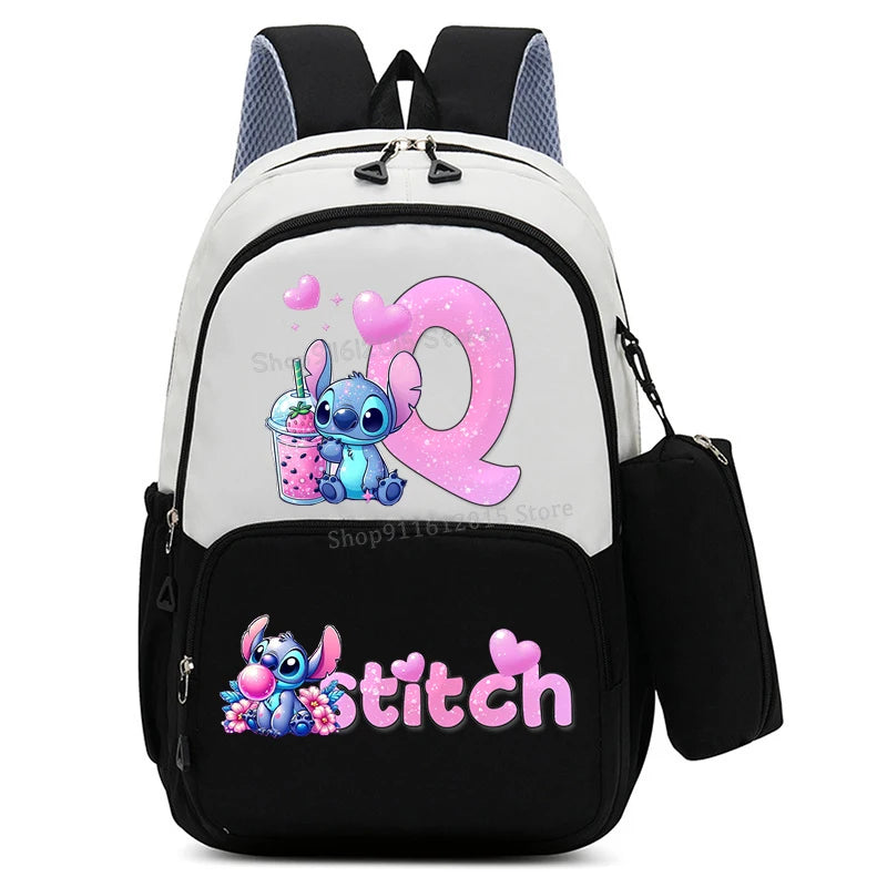 حقيبة ظهر ليلو وستيتش بحروف الأبجدية، حقيبة ظهر عالية السعة للطالبات مع مقلمة، حقيبة مدرسية كرتونية لطيفة، حقيبة أنمي قابل