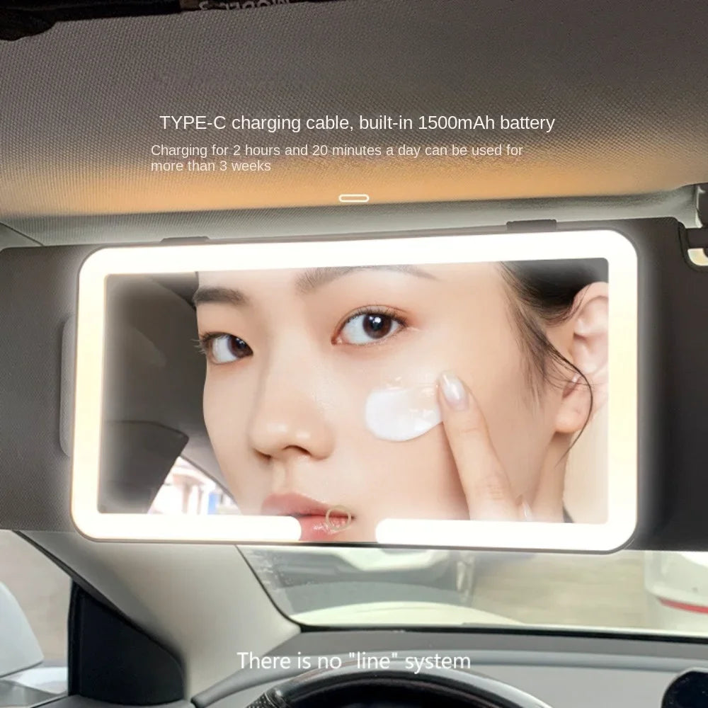 مرآة مكياج LED للسيارة بوضوح عالي – بثلاث مستويات إضاءة، شاشة لمس، تُركّب على حاجب الشمس