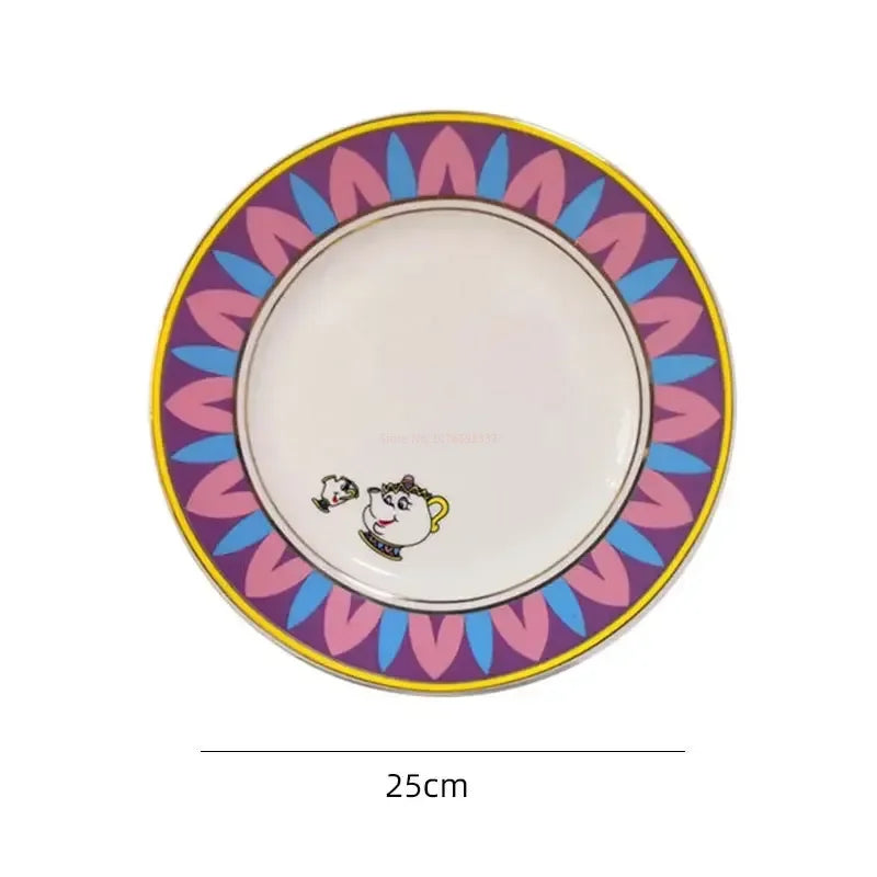 طقم شاي مستوحى من فيلم "الجميلة والوحش" من ديزني – السيدة بوتس (Mrs. Potts) وكوب تشيب (Chip) | طقم شاي كرتوني لطيف