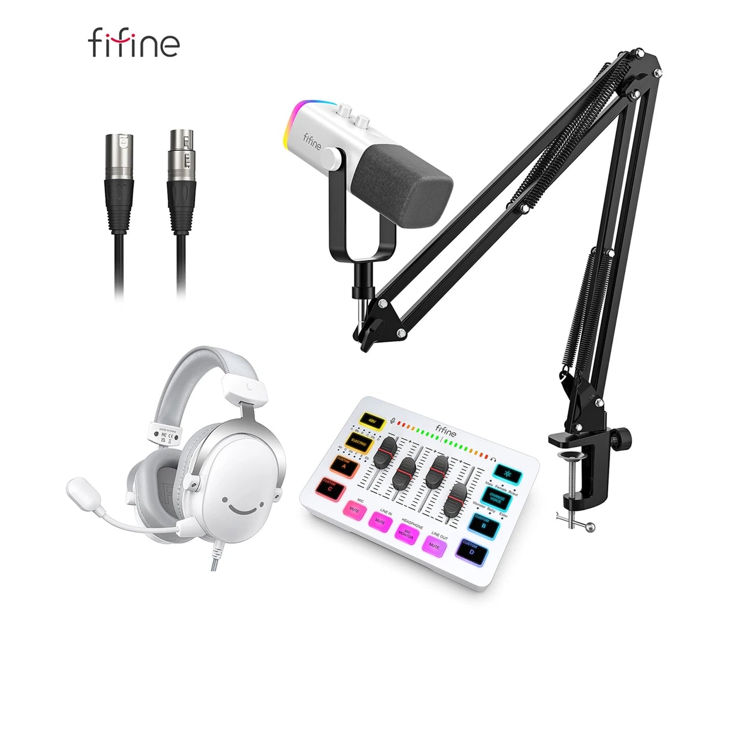 مجموعة FIFINE الصوتية للألعاب والبث – مايكروفون، ميكسر، وسماعة رأس | للمحتوى الصوتي والمرئي على يوتيوب، TikTok، OBS وغيرها