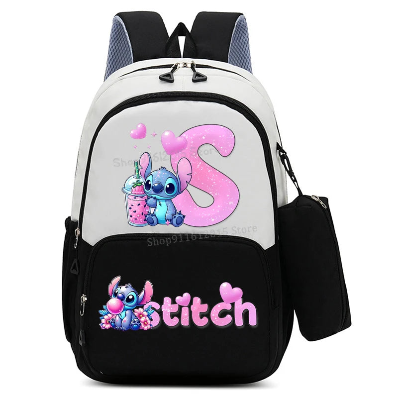 حقيبة ظهر ليلو وستيتش بحروف الأبجدية، حقيبة ظهر عالية السعة للطالبات مع مقلمة، حقيبة مدرسية كرتونية لطيفة، حقيبة أنمي قابل