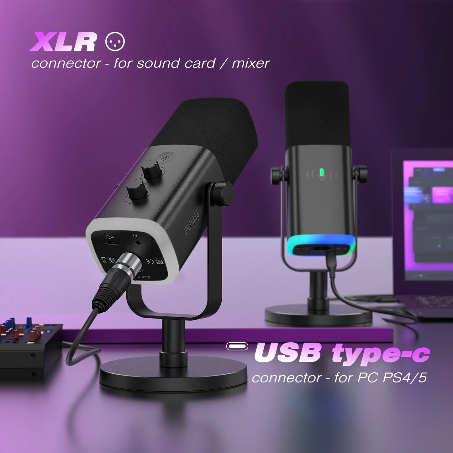ميكروفون ديناميكي FIFINE AM8 – بمنفذي USB/XLR | زر لمس لكتم الصوت | منفذ سماعة وتحكم كامل | مثالي للألعاب والبث والتسجيل