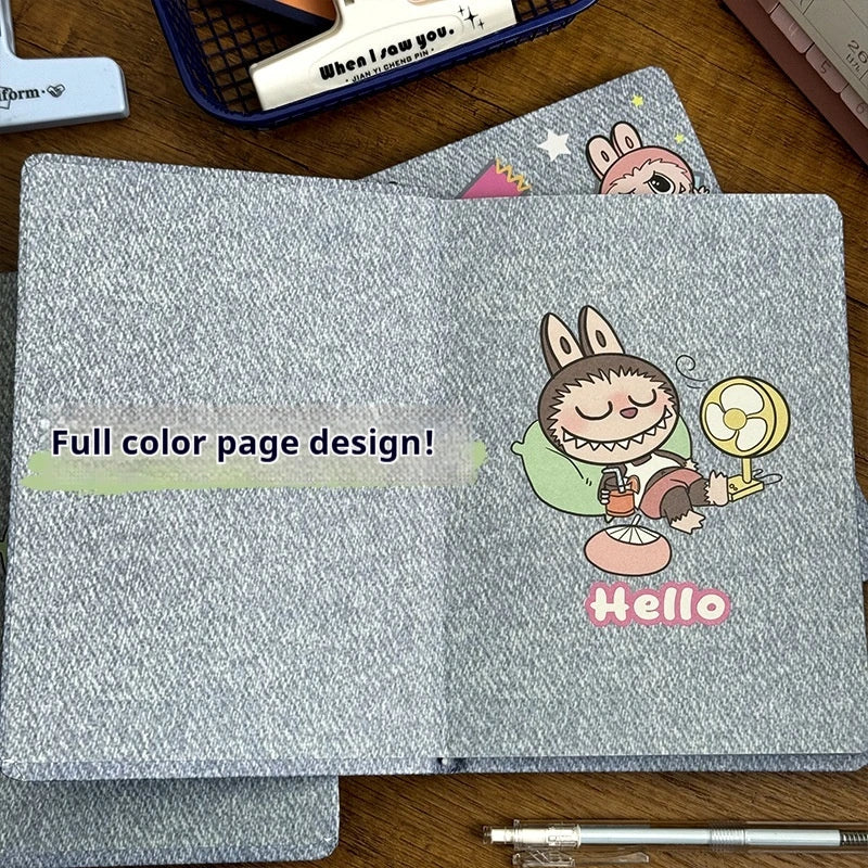 دفتر ملاحظات A5 بغلاف صلب من قماش الدينيم – صفحات ملونة بتصميم عصري، مفكرة يومية عالية الجماليات لطلاب لابوبو