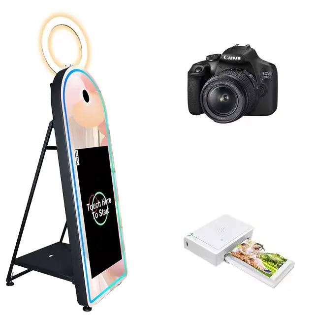 آلة فورية لتصوير السيلفي – مرآة فوتوبوث تفاعلية للحفلات مع كاميرا وطابعة وبرنامج مدمج