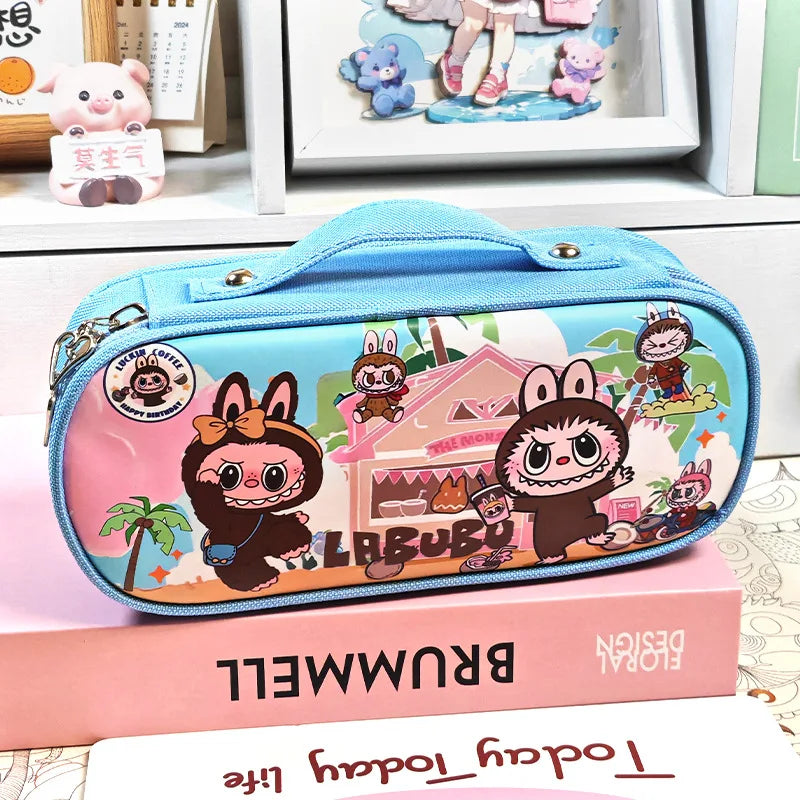 علبة أقلام كبيرة شبكية – مقلمة مقسمة إلى حجرتين بتصميم الوحش الصغير، متعددة الاستخدامات لطلاب المدارس والمراهقين