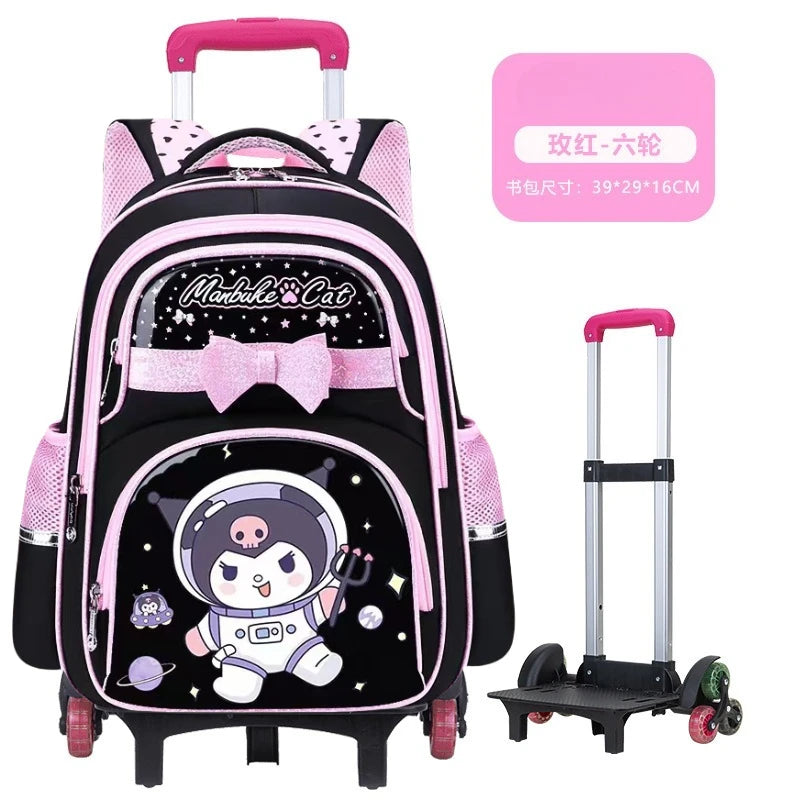 حقيبة مدرسية كورو مي الجديدة بعجلات، حقيبة ميلودي للبنات، تخزين الأدوات المدرسية، خيار بعجلتين