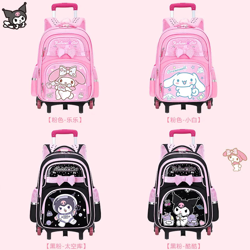 حقيبة مدرسية كورو مي الجديدة بعجلات، حقيبة ميلودي للبنات، تخزين الأدوات المدرسية، خيار بعجلتين