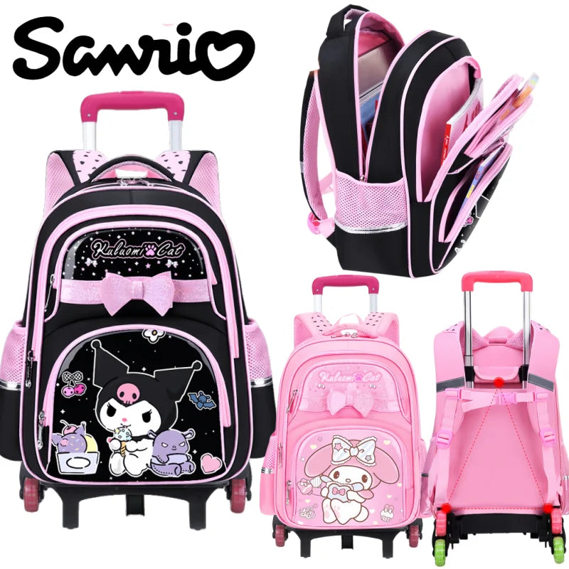 حقيبة مدرسية كورو مي الجديدة بعجلات، حقيبة ميلودي للبنات، تخزين الأدوات المدرسية، خيار بعجلتين