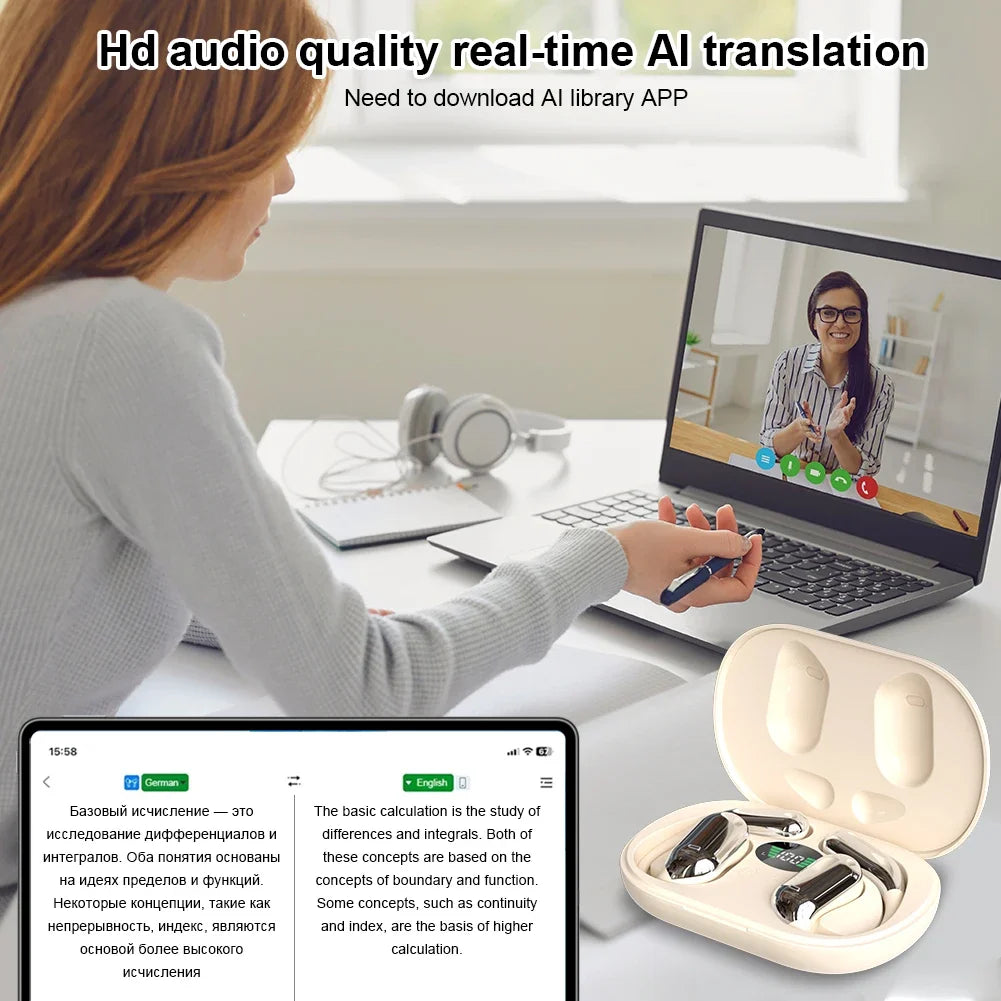 3-in-1 AI Translator Earbuds – سماعات الترجمة الفورية الذكية