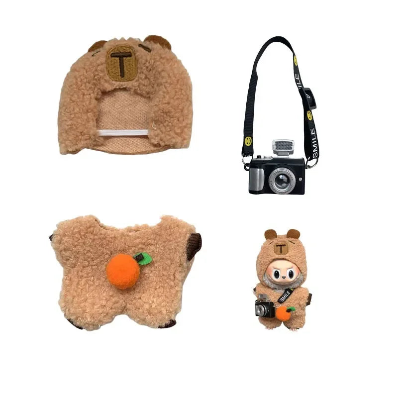 طقم لابوبو 15-17 سم – تيشيرت + بنطلون + ربطة شعر + شنطة | إكسسوارات كيوت للدمى – DIY ستايل