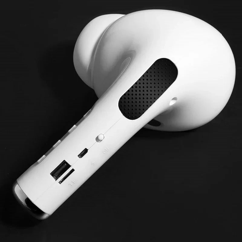 سبيكر بلوتوث بتصميم سماعة AirPods عملاقة – تشغيل بلوتوث/راديو/USB/TF | مضاد للماء، بطارية قوية – هدية كيوت وعملية