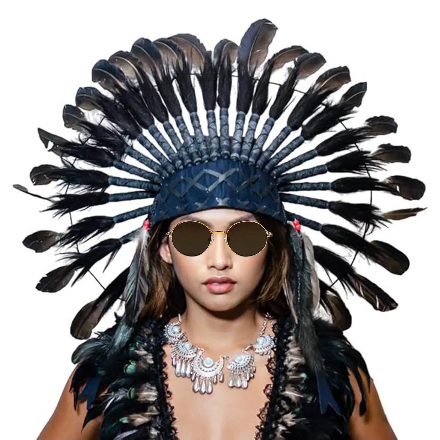 غطاء رأس هندي بريش فاخر – للكبار رجال ونساء | زينة حفلات وتنكر – خفيف وفخم للعروض والكوسبلاي