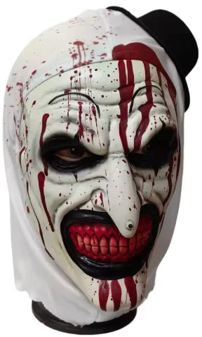 زي المهرّج المرعب للكبار – بدلة تنكرية للهالوين مع قناع مرعب وسكين إكسسوار