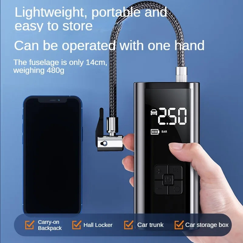 منفاخ هواء محمول للسيارة سلكي / لاسلكي 150PSI – مضخة إطارات متعددة الاستخدام