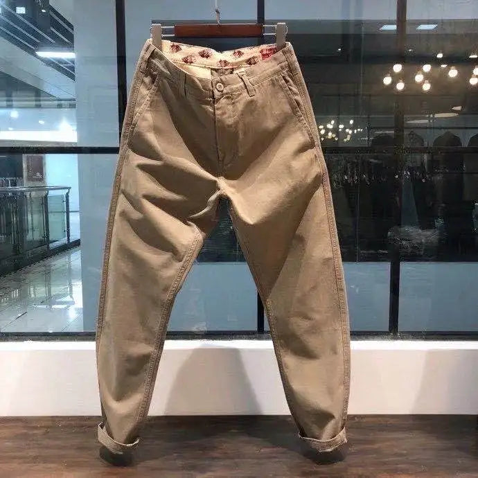 بنطلون رجالي قطن 100% خامة ثقيلة – قصة مستقيمة كاجوال | ستايل أمريكي رجولي – مثالي للعمل واللبس اليومي