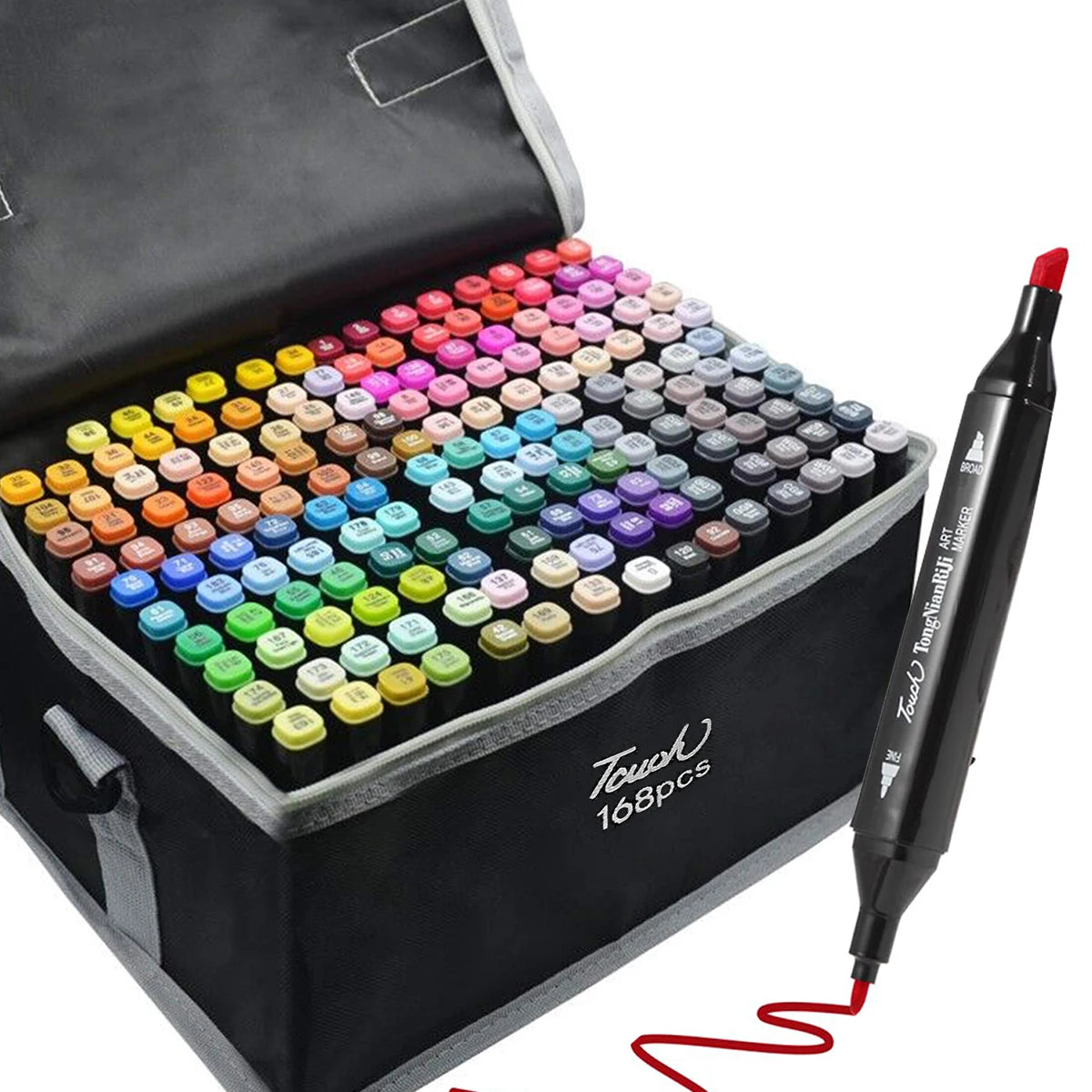 مجموعة ماركر مزدوج الرأس للرسم والتظليل – من 24 إلى 168 لون زيتي، مثالية للطلاب والمصممين والفنانين