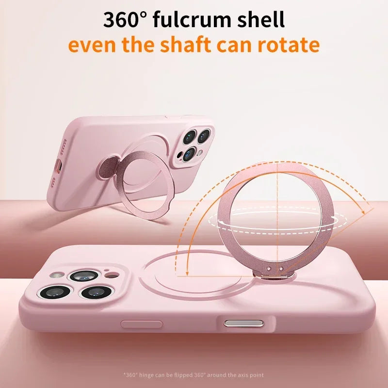 كفر آيفون سيليكون سائل مغناطيسي مع حامل وحبل تعليق – دعم MagSafe وحماية ضد السقوط