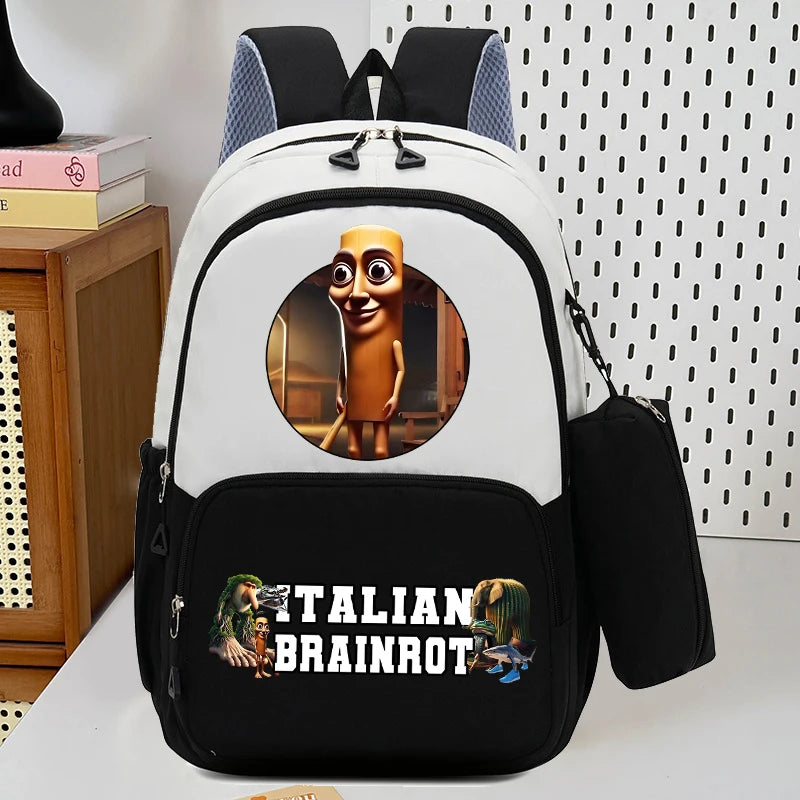 حقيبة ظهر إيطاليان برينروت مع مقلمة، تصميم أنمي عصري، حقيبة مدرسية عالية السعة للبنين والبنات، مع مساحة لتخزين الأدوات الم