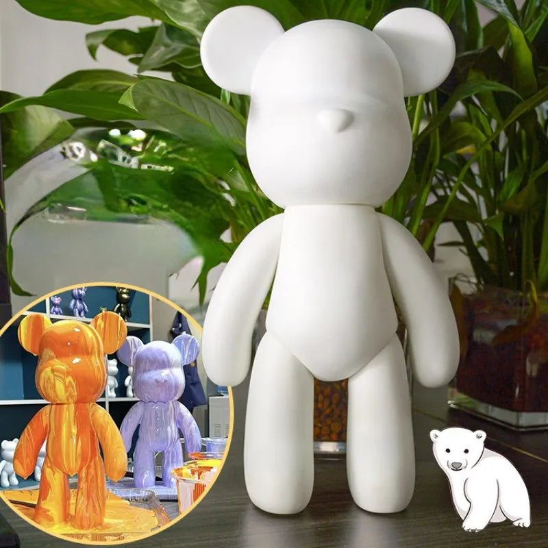 تمثال دب Bearbrick أبيض للتزيين والرسم – مجسم فارغ للصبغ والتلوين اليدوي
