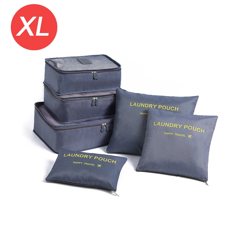 طقم تنظيم السفر – 6 قطع حجم كبير لترتيب الملابس، الأحذية، والمكياج داخل الشنطة