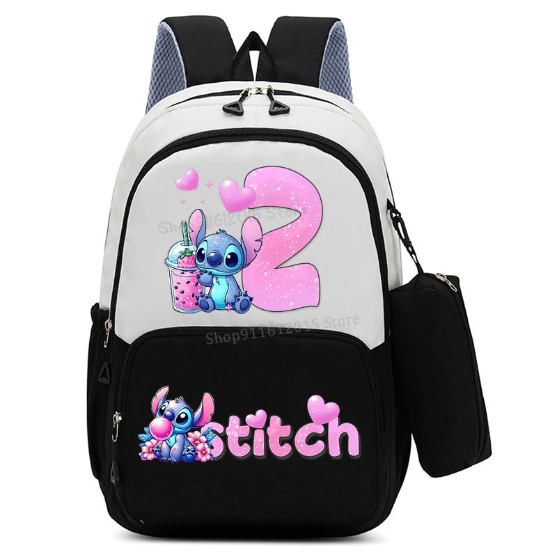 حقيبة ظهر ليلو وستيتش بحروف الأبجدية، حقيبة ظهر عالية السعة للطالبات مع مقلمة، حقيبة مدرسية كرتونية لطيفة، حقيبة أنمي قابل