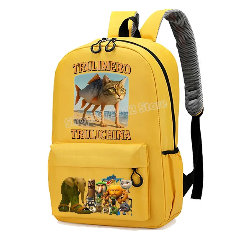 حقيبة مدرسية إيطاليان برينروت بطابع الحيوانات الميم، تصميم كرتوني مضحك بشكل قرش "تللا"، بسعة كبيرة، مناسبة للأولاد والبنات