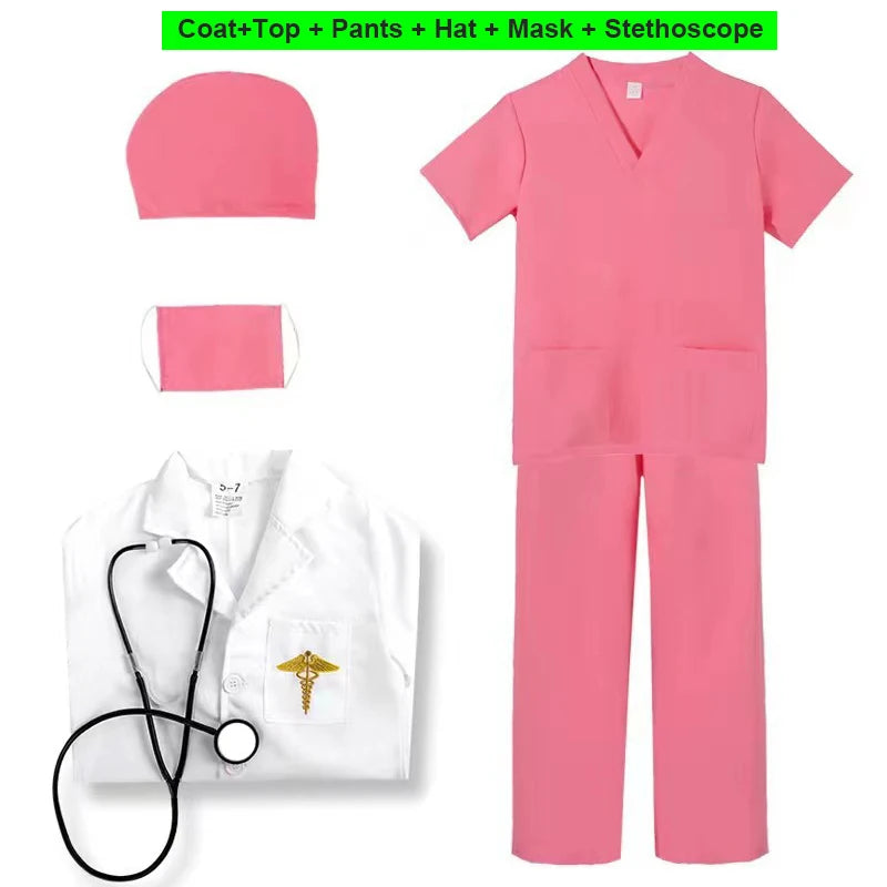 زي تنكري للأطفال – زي دكتور/جراح كامل | قميص، بنطال، ومعطف أبيض | مثالي للهالوين ولعب الأدوار