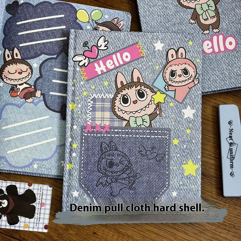 دفتر ملاحظات A5 بغلاف صلب من قماش الدينيم – صفحات ملونة بتصميم عصري، مفكرة يومية عالية الجماليات لطلاب لابوبو