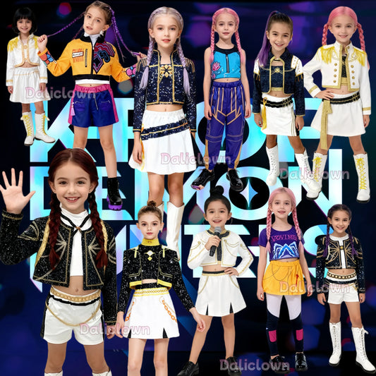 زي كوسبلاي K‑Pop Demon Hunters Huntrix للأطفال (رومي/ميرا/زوي)