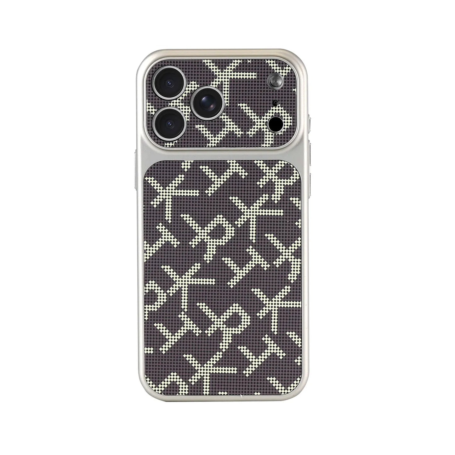 كفر آيفون بنقشة مونوغرام مع إطار برتقالي وأحمر – حماية قوية ضد الصدمات