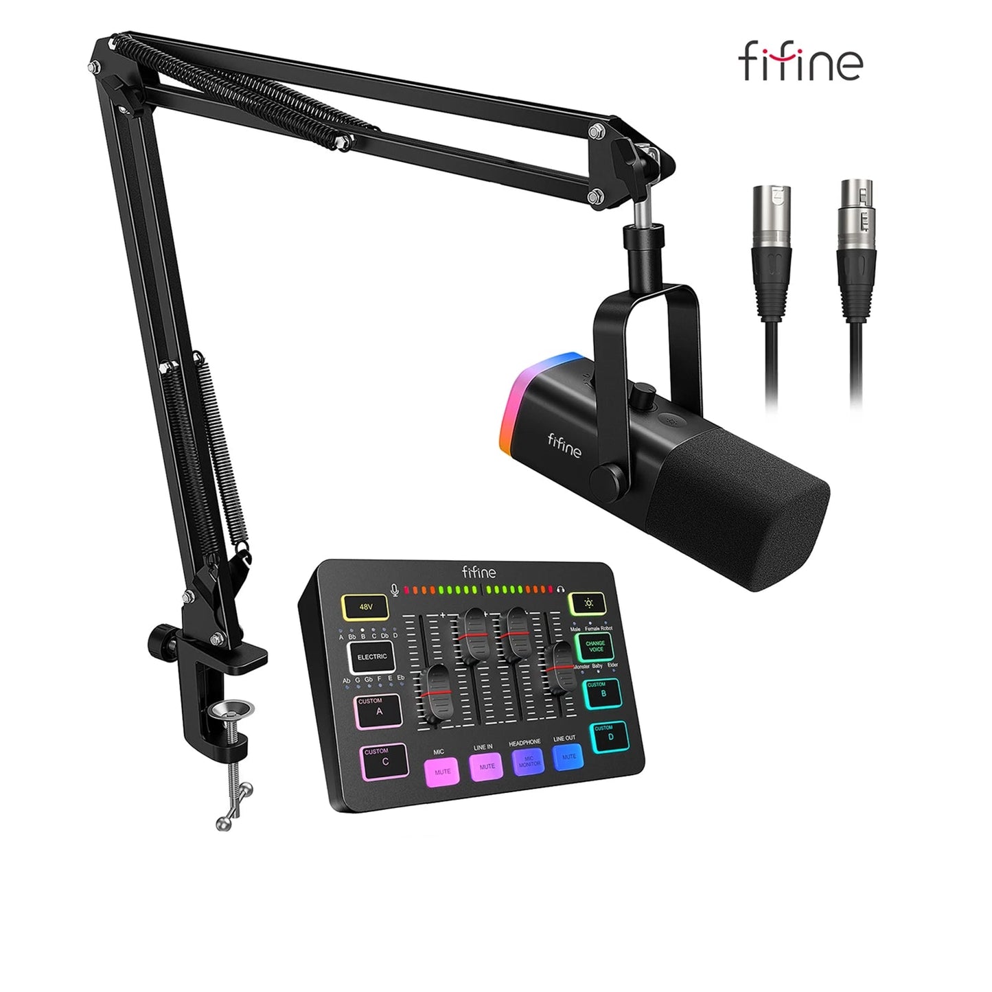 مجموعة FIFINE الصوتية للألعاب والبث – مايكروفون، ميكسر، وسماعة رأس | للمحتوى الصوتي والمرئي على يوتيوب، TikTok، OBS وغيرها
