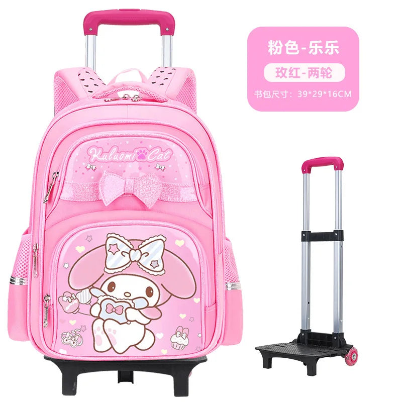 حقيبة مدرسية كورو مي الجديدة بعجلات، حقيبة ميلودي للبنات، تخزين الأدوات المدرسية، خيار بعجلتين