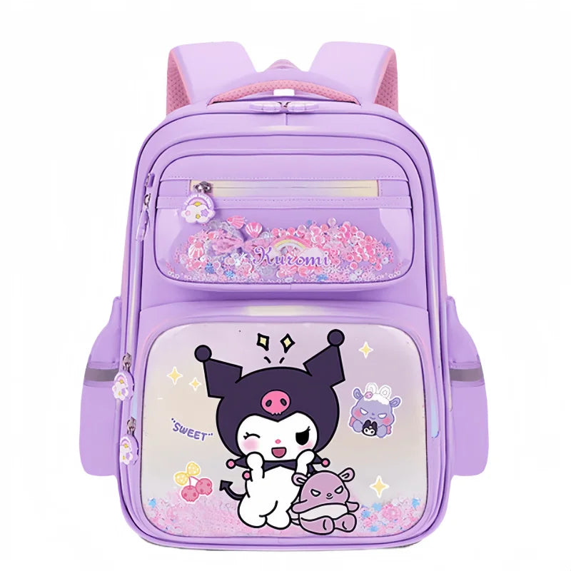 حقيبة مدرسية بعجلات Kuromi للبنات – تصميم كرتوني Melody – كبيرة السعة مع خيار 2 أو 6 عجلات لتخفيف الحمل