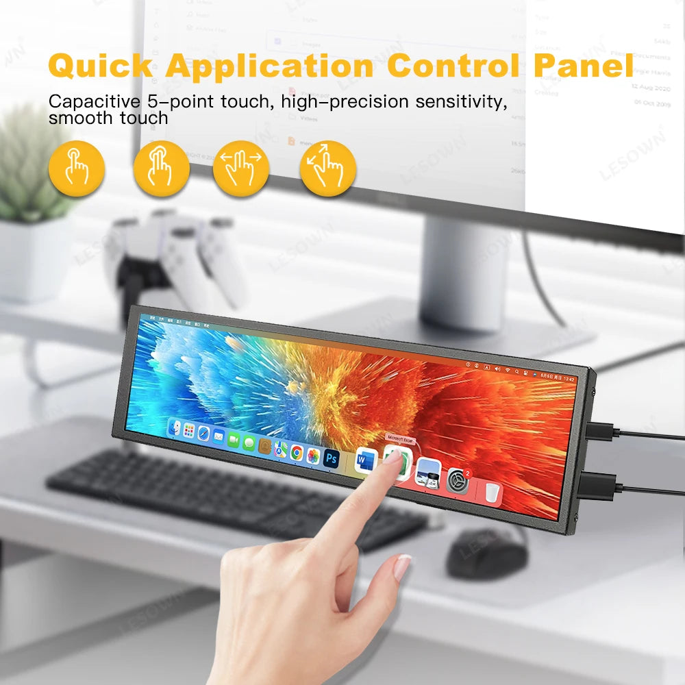 شاشة LESOWN طويلة بتقنية IPS – شاشة ثانوية 8.8 إنش بدقة 1920×480 | عرض معلومات النظام، درجة الحرارة، ومراقبة AIDA64