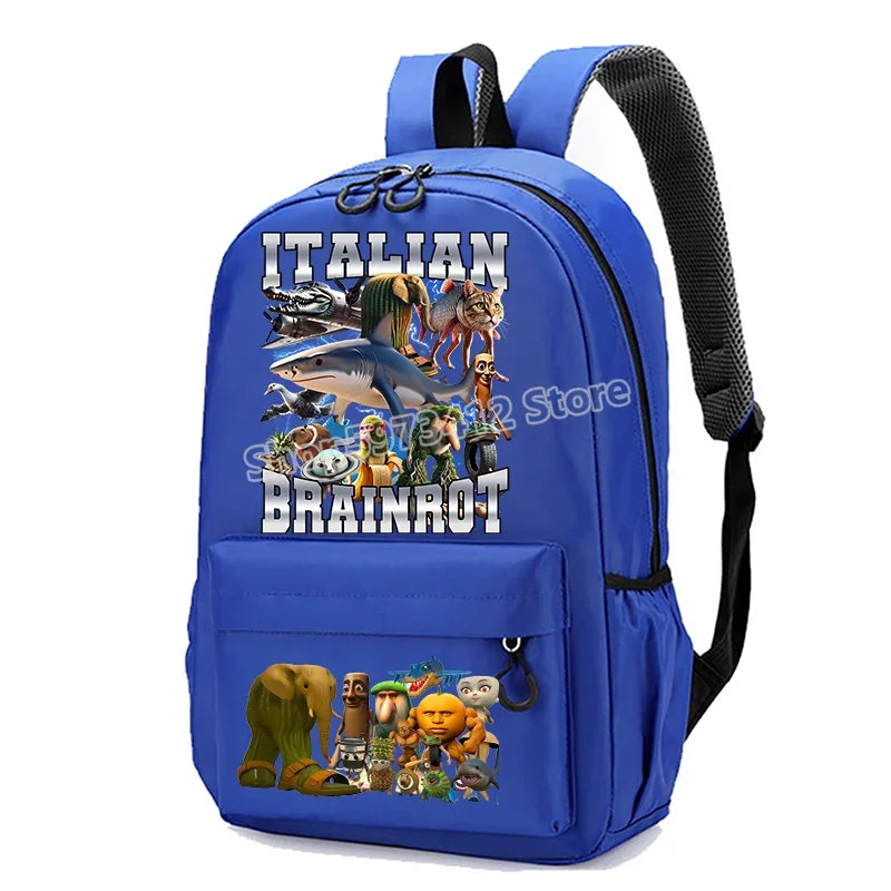 حقيبة مدرسية إيطاليان برينروت بطابع الحيوانات الميم، تصميم كرتوني مضحك بشكل قرش "تللا"، بسعة كبيرة، مناسبة للأولاد والبنات