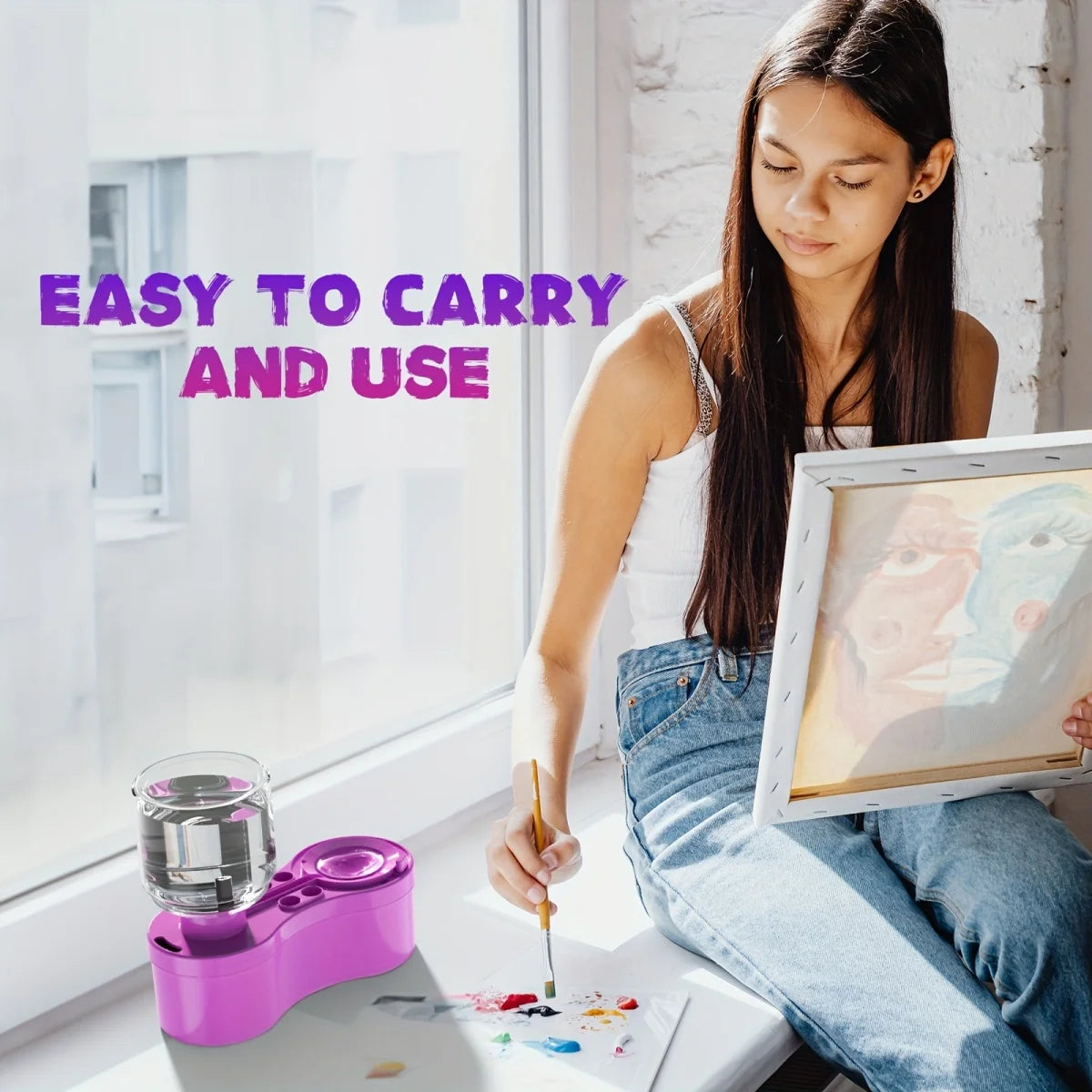 جهاز تنظيف فرش الرسم بتقنية تدوير الماء – زر تصريف، تنظيف تلقائي، أداة مبتكرة للفنانين