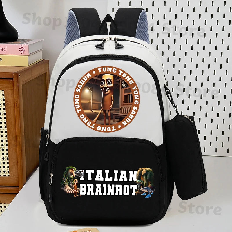 حقيبة ظهر إيطاليان برينروت مع مقلمة، تصميم أنمي عصري، حقيبة مدرسية عالية السعة للبنين والبنات، مع مساحة لتخزين الأدوات الم