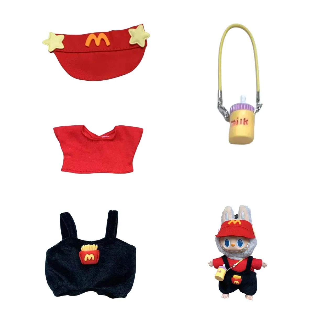 طقم لابوبو 15-17 سم – تيشيرت + بنطلون + ربطة شعر + شنطة | إكسسوارات كيوت للدمى – DIY ستايل