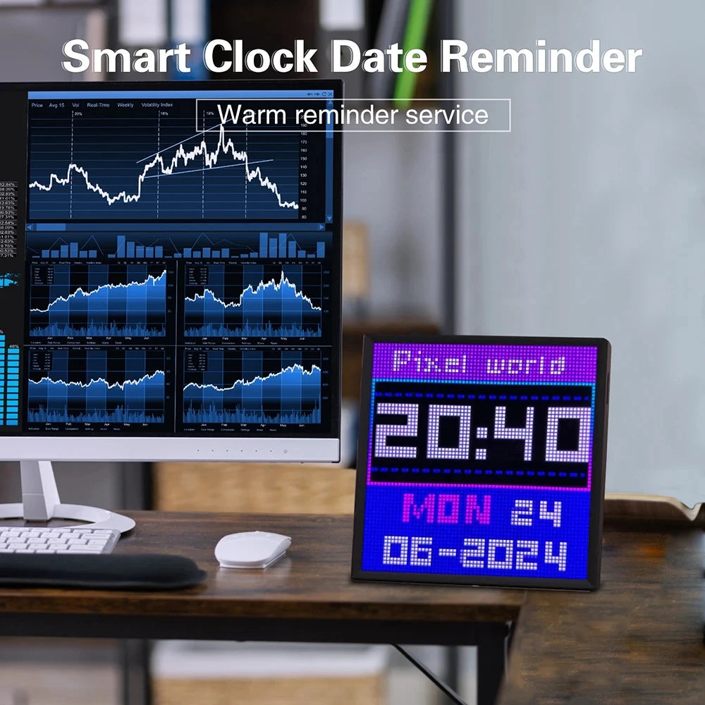 شاشة عرض ذكية بإضاءة LED RGB – مصفوفة بيكسل 64×64 | تحكم عبر البلوتوث والتطبيق | ديكور فني للألعاب والأنمي