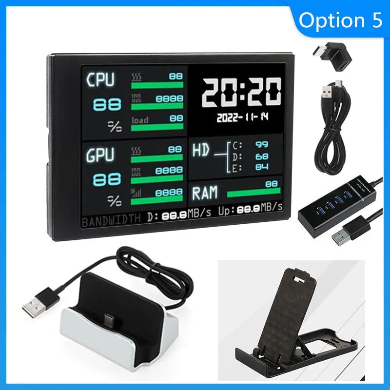 شاشة ثانوية 3.5 إنش USB Type-C – لمراقبة أداء الجهاز (CPU / GPU / RAM)