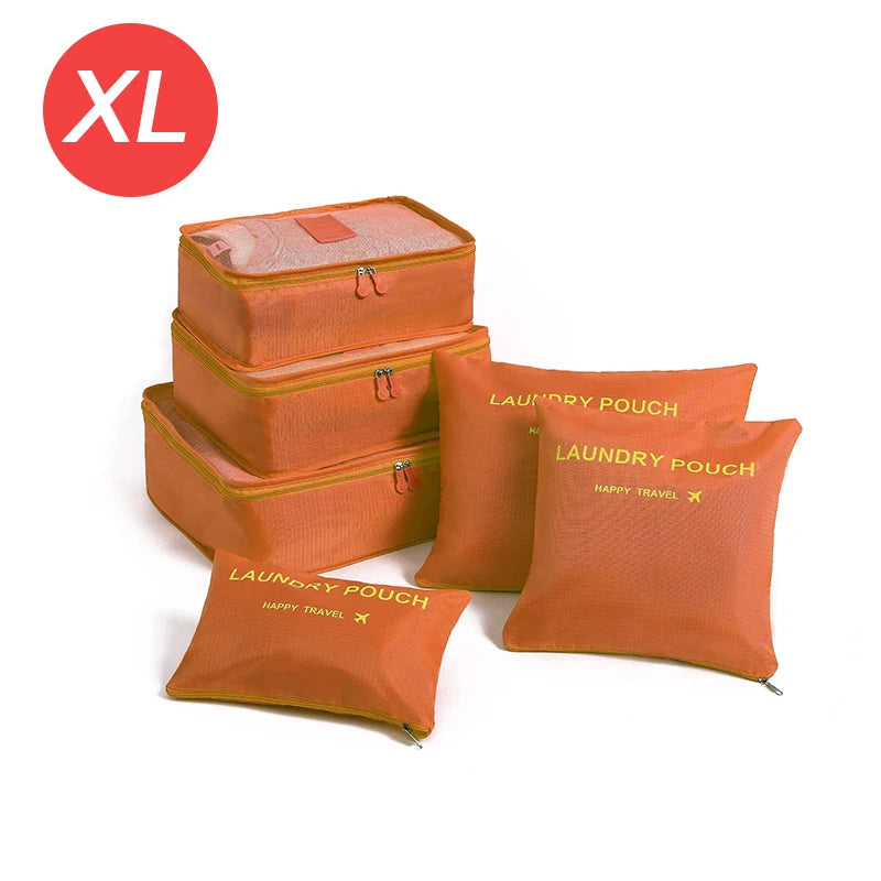 طقم تنظيم السفر – 6 قطع حجم كبير لترتيب الملابس، الأحذية، والمكياج داخل الشنطة